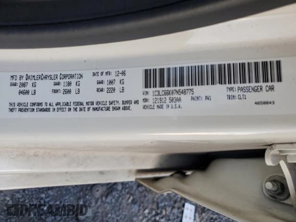 ✅ 2007 Chrysler Sebring Limited • VIN: 1C3LC66K07N548775 • Лот: 92741435. Опубликован ранее на Copart с пробегом 152 138 миль. Бесплатный доступ к архиву аукционных продаж из США и подробный отчёт об истории автомобиля на DreamBid. Изображение 12.