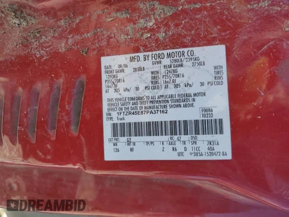 ✅ 2007 Ford Ranger XLT • VIN: 1FTZR45E87PA37162 • Lot: 85845685. Wystawiony na Copart z przebiegiem 232 554 mil. Bezpłatny archiwum sprzedaży aukcyjnych z USA i szczegółowy raport historii pojazdu na DreamBid. Zdjęcie 12.