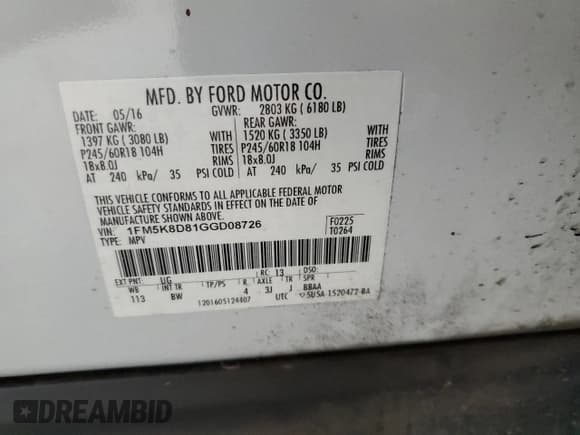 ✅ 2016 Ford Explorer XLT • VIN: 1FM5K8D81GGD08726 • Lot: 82322405. Listed on Copart with Not provided. Free auction sales archive from the USA and detailed vehicle history report at DreamBid. Image 13.