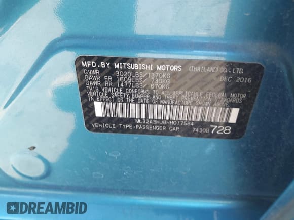 ✅ 2017 Mitsubishi Mirage ES • VIN: ML32A3HJ8HH017584 • Lot: 43815225. Listed on IAAI with 102,626 mi. Free auction sales archive from the USA and detailed vehicle history report at DreamBid. Image 9.