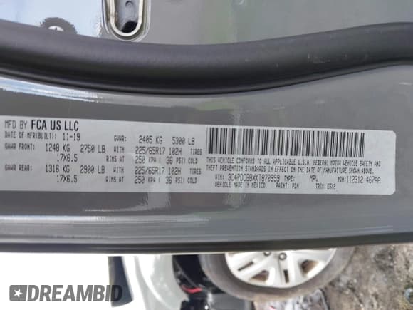 ✅ 2019 Dodge Journey SE • VIN: 3C4PDCBBXKT870959 • Lot: 42734006. Wystawiony na IAAI z przebiegiem 38 177 mil. Bezpłatny archiwum sprzedaży aukcyjnych z USA i szczegółowy raport historii pojazdu na DreamBid. Zdjęcie 9.