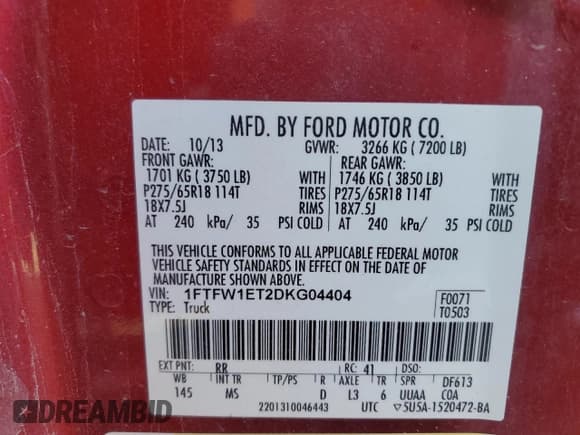 ✅ 2013 Ford F-150 XL • VIN: 1FTFW1ET2DKG04404 • Lot: 92457845. Listed on Copart with 228,286 mi. Free auction sales archive from the USA and detailed vehicle history report at DreamBid. Image 12.