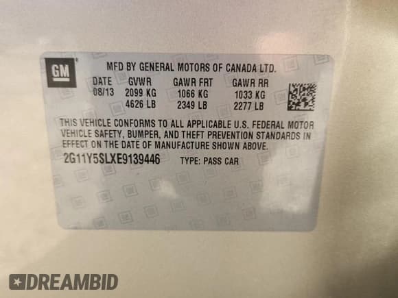 ✅ 2014 Chevrolet Impala LS • VIN: 2G11Y5SLXE9139446 • Lot: 91991565. Listed on Copart with 140,261 mi. Free auction sales archive from the USA and detailed vehicle history report at DreamBid. Image 12.