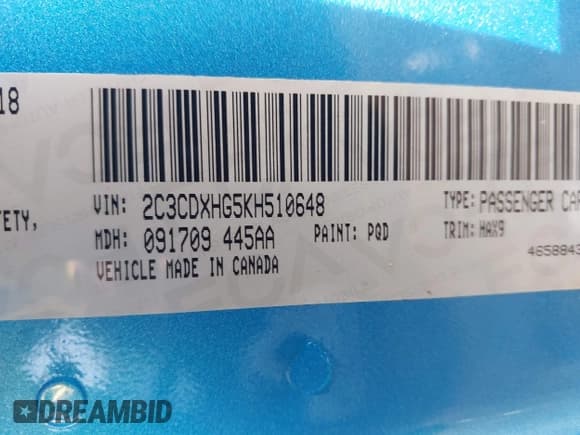 ✅ 2019 Dodge Charger GT • VIN: 2C3CDXHG5KH510648 • Lot: 43610610. Listed on IAAI with 129,190 mi. Free auction sales archive from the USA and detailed vehicle history report at DreamBid. Image 9.