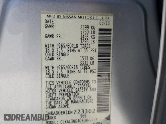 ✅ 2013 Nissan Frontier SL • VIN: 1N6AD0ER1DN723362 • Lot: 57288735. Wystawiony na Copart z przebiegiem 82 178 mil. Bezpłatny archiwum sprzedaży aukcyjnych z USA i szczegółowy raport historii pojazdu na DreamBid. Zdjęcie 13.