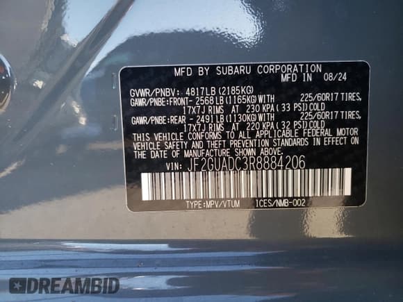 ✅ 2024 Subaru Crosstrek Premium • VIN: JF2GUADC3R8884206 • Lot: 91127675. Listed on Copart with 4,975 mi. Free auction sales archive from the USA and detailed vehicle history report at DreamBid. Image 13.