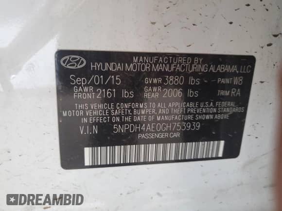 2016 Hyundai Elantra Limited с VIN 5NPDH4AE0GH753939, выставлен на аукционе Copart как лот 71461935 с пробегом Не указан миль и Списание • Salvage title. История ставок и продаж доступна на DreamBid. Изображение 13.