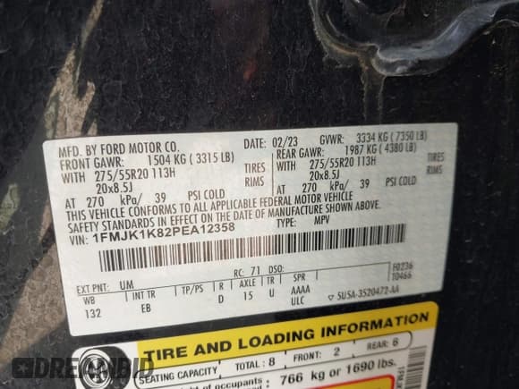 ✅ 2023 Ford Expedition Max Limited • VIN: 1FMJK1K82PEA12358 • Lot: 41823285. Listed on IAAI with 56,291 mi. Free auction sales archive from the USA and detailed vehicle history report at DreamBid. Image 9.