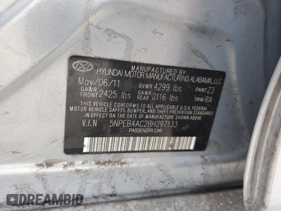 ✅ 2011 Hyundai Sonata GLS • VIN: 5NPEB4AC2BH297133 • Lot: 71657244. Listed on Copart with 182,748 mi. Free auction sales archive from the USA and detailed vehicle history report at DreamBid. Image 12.