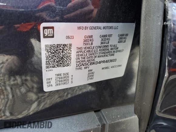 ✅ 2023 Chevrolet Suburban LS • VIN: 1GNSCBKD4PR403603 • Lot: 65908005. Listed on Copart with 26,049 mi. Free auction sales archive from the USA and detailed vehicle history report at DreamBid. Image 13.