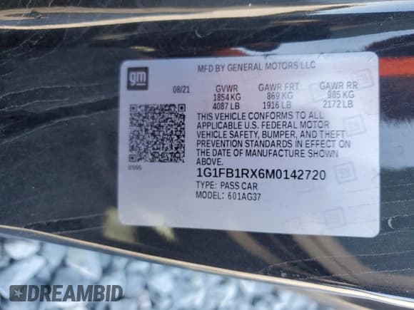 ✅ 2021 Chevrolet Camaro 1LS • VIN: 1G1FB1RX6M0142720 • Lot: 93659565. Listed on Copart with 39,715 mi. Free auction sales archive from the USA and detailed vehicle history report at DreamBid. Image 13.