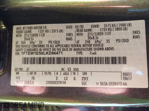 ✅ 2020 Ford F-150 XLT • VIN: 1FTEW1E50LKD96471 • Lot: 43479326. Listed on IAAI with 69,649 mi. Free auction sales archive from the USA and detailed vehicle history report at DreamBid. Image 9.