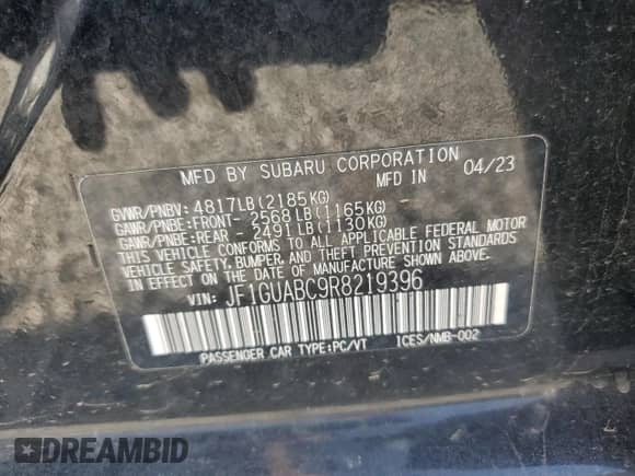 2024 Subaru Impreza z VIN JF1GUABC9R8219396, wystawiony jako Copart lot #80639795 z przebiegiem 51 783 mil mil oraz Szkoda całkowita • Salvage title. Historia ofert i sprzedaży dostępna na DreamBid. Obrazek 12.