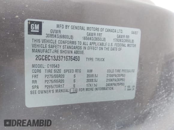 ✅ 2007 Chevrolet Silverado 1500 1LT • VIN: 2GCEC13J371676450 • Lot: 43393972. Wystawiony na IAAI z przebiegiem 313 790 mil. Bezpłatny archiwum sprzedaży aukcyjnych z USA i szczegółowy raport historii pojazdu na DreamBid. Zdjęcie 9.