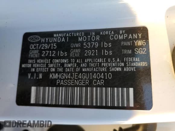 ✅ 2016 Hyundai Genesis 3.8L • VIN: KMHGN4JE4GU140410 • Lot: 80319244. Wystawiony na Copart z przebiegiem 60 500 mil. Bezpłatny archiwum sprzedaży aukcyjnych z USA i szczegółowy raport historii pojazdu na DreamBid. Zdjęcie 14.