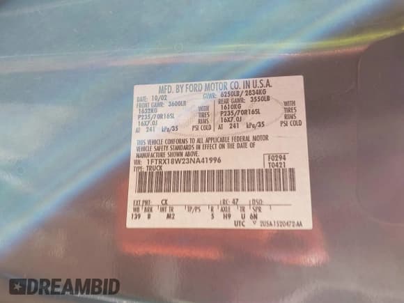 ✅ 2003 Ford F-150 XL • VIN: 1FTRX18W23NA41996 • Lot: 41329568. Listed on IAAI with Not provided. Free auction sales archive from the USA and detailed vehicle history report at DreamBid. Image 9.
