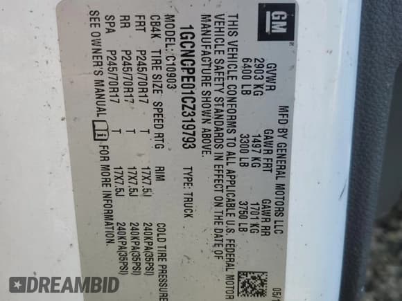 ✅ 2012 Chevrolet Silverado 1500 Work Truck • VIN: 1GCNCPE01CZ319793 • Lot: 47224595. Listed on Copart with 250,475 mi. Free auction sales archive from the USA and detailed vehicle history report at DreamBid. Image 12.