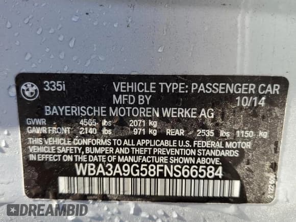✅ 2015 BMW 3 Series 335i • VIN: WBA3A9G58FNS66584 • Lot: 50310715. Wystawiony na Copart z przebiegiem 123 051 mil. Bezpłatny archiwum sprzedaży aukcyjnych z USA i szczegółowy raport historii pojazdu na DreamBid. Zdjęcie 12.