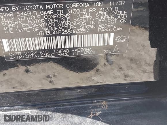 ✅ 2008 Lexus LS 460 • VIN: JTHBL46F285063357 • Lot: 43294981. Wystawiony na IAAI z przebiegiem 210 624 mil. Bezpłatny archiwum sprzedaży aukcyjnych z USA i szczegółowy raport historii pojazdu na DreamBid. Zdjęcie 9.