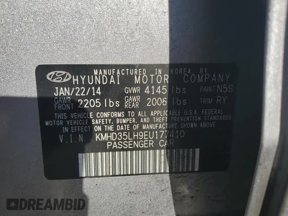 ✅ 2014 Hyundai Elantra • VIN: KMHD35LH9EU177410 • Lot: 90832235. Listed on Copart with 215,118 mi. Free auction sales archive from the USA and detailed vehicle history report at DreamBid. Image 12.