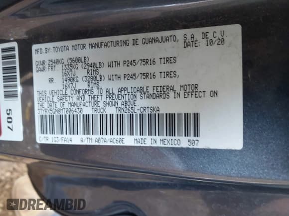 ✅ 2021 Toyota Tacoma SR • VIN: 3TYRX5GN8MT006430 • Lot: 43588076. Wystawiony na IAAI z przebiegiem 80 995 mil. Bezpłatny archiwum sprzedaży aukcyjnych z USA i szczegółowy raport historii pojazdu na DreamBid. Zdjęcie 9.