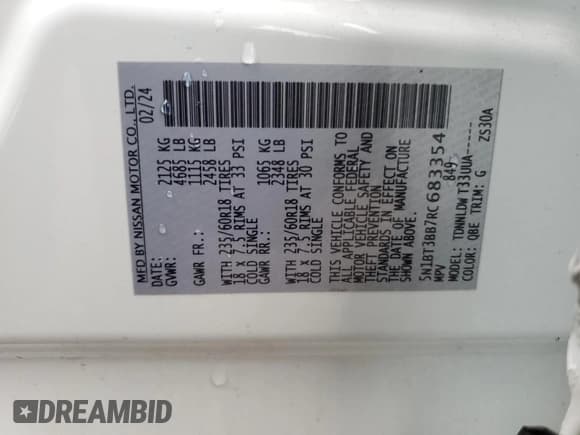 ✅ 2024 Nissan Rogue SV • VIN: 5N1BT3BB7RC683354 • Lot: 93639055. Listed on Copart with 45,928 mi. Free auction sales archive from the USA and detailed vehicle history report at DreamBid. Image 13.