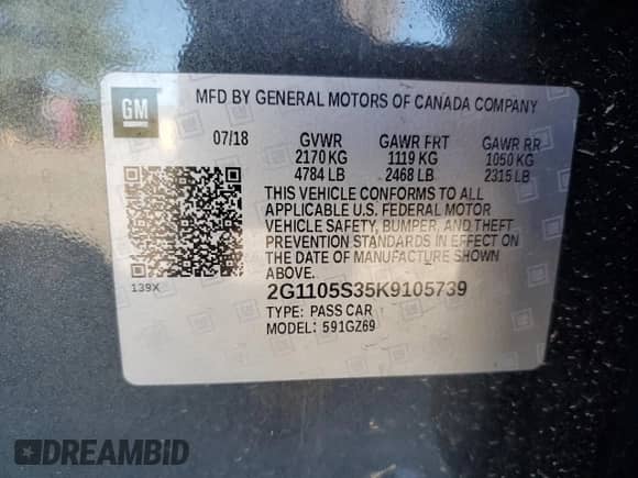✅ 2019 Chevrolet Impala Premier • VIN: 2G1105S35K9105739 • Lot: 89897475. Listed on Copart with 99,558 mi. Free auction sales archive from the USA and detailed vehicle history report at DreamBid. Image 12.