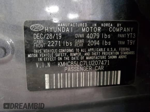 2020 Hyundai Ioniq SEL z VIN KMHC85LC7LU207471, wystawiony jako Copart lot #77454154 z przebiegiem 62 476 mil mil oraz Szkoda całkowita • Salvage title. Historia ofert i sprzedaży dostępna na DreamBid. Obrazek 12.