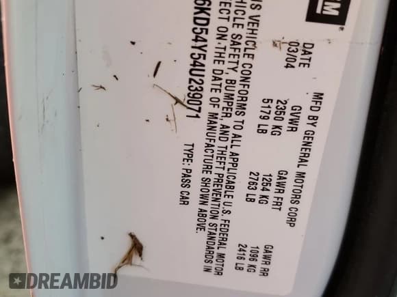 ✅ 2004 Cadillac DeVille • VIN: 1G6KD54Y54U239071 • Lot: 74327274. Listed on Copart with Not provided. Free auction sales archive from the USA and detailed vehicle history report at DreamBid. Image 13.