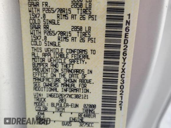 ✅ 1999 Nissan Frontier XE • VIN: 1N6ED26Y7XC302121 • Lot: 80809765. Wystawiony na Copart z przebiegiem 196 908 mil. Bezpłatny archiwum sprzedaży aukcyjnych z USA i szczegółowy raport historii pojazdu na DreamBid. Zdjęcie 12.