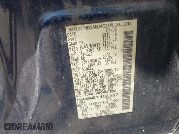 ✅ 2007 Nissan Frontier SE • VIN: 1N6AD09W87C404587 • Lot: 42896988. Listed on IAAI with 113,900 mi. Free auction sales archive from the USA and detailed vehicle history report at DreamBid. Image 9.
