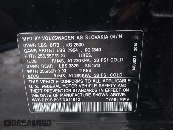 ✅ 2014 Volkswagen Touareg Sport • VIN: WVGEF9BP9ED011612 • Lot: 41134643. Listed on IAAI with 131,034 mi. Free auction sales archive from the USA and detailed vehicle history report at DreamBid. Image 9.