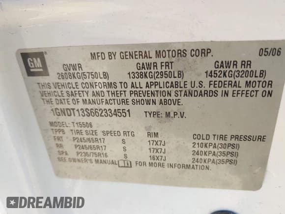 ✅ 2006 Chevrolet TrailBlazer LT • VIN: 1GNDT13S662334551 • Лот: 43449905. Опубликован ранее на IAAI с пробегом 176 222 миль. Бесплатный доступ к архиву аукционных продаж из США и подробный отчёт об истории автомобиля на DreamBid. Изображение 9.