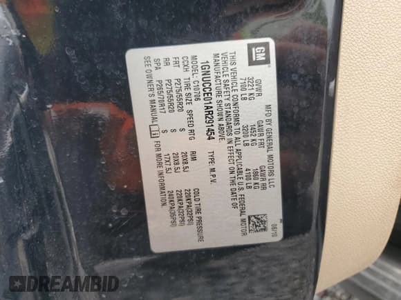 ✅ 2010 Chevrolet Tahoe LTZ • VIN: 1GNUCCE01AR291454 • Lot: 67564625. Listed on Copart with 250,261 mi. Free auction sales archive from the USA and detailed vehicle history report at DreamBid. Image 13.