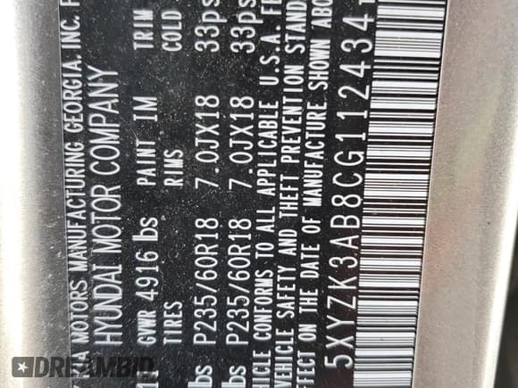 ✅ 2012 Hyundai Santa Fe Limited • VIN: 5XYZK3AB8CG112434 • Lot: 58263684. Listed on Copart with 132,303 mi. Free auction sales archive from the USA and detailed vehicle history report at DreamBid. Image 13.