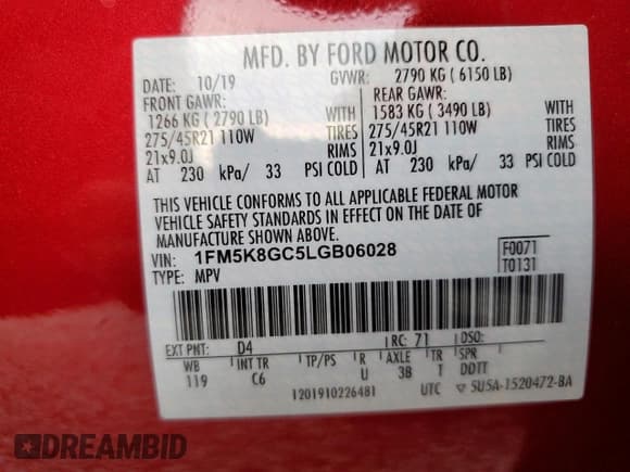 ✅ 2020 Ford Explorer ST • VIN: 1FM5K8GC5LGB06028 • Lot: 91880175. Wystawiony na Copart z przebiegiem 90 646 mil. Bezpłatny archiwum sprzedaży aukcyjnych z USA i szczegółowy raport historii pojazdu na DreamBid. Zdjęcie 14.