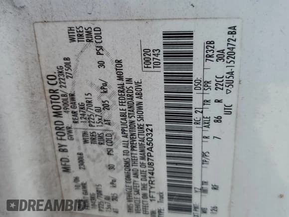 ✅ 2007 Ford Ranger XL • VIN: 1FTYR14U87PA50321 • Lot: 71172025. Listed on Copart with 227,167 mi. Free auction sales archive from the USA and detailed vehicle history report at DreamBid. Image 12.