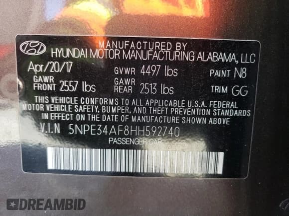 ✅ 2017 Hyundai Sonata Sport • VIN: 5NPE34AF8HH592740 • Лот: 40680043. Опубликован ранее на Copart с пробегом 69 117 миль. Бесплатный доступ к архиву аукционных продаж из США и подробный отчёт об истории автомобиля на DreamBid. Изображение 15.