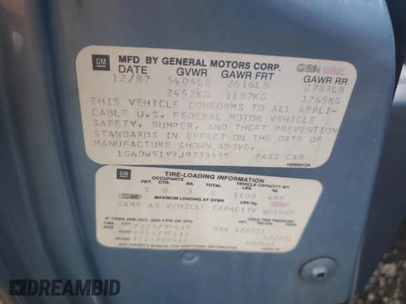 ✅ 1988 Cadillac Brougham • VIN: 1G6DW51Y9J9733455 • Lot: 82313215. Listed on Copart with 78,658 mi. Free auction sales archive from the USA and detailed vehicle history report at DreamBid. Image 12.