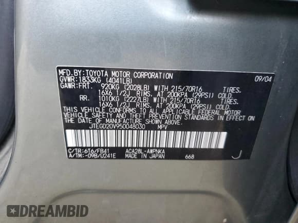 ✅ 2005 Toyota RAV4 • VIN: JTEGD20V950048030 • Лот: 91849325. Опубликован ранее на Copart с пробегом 232 732 миль. Бесплатный доступ к архиву аукционных продаж из США и подробный отчёт об истории автомобиля на DreamBid. Изображение 13.