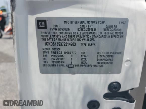 ✅ 2007 GMC Envoy SLT • VIN: 1GKDS13S372214983 • Lot: 62858325. Listed on Copart with Not provided. Free auction sales archive from the USA and detailed vehicle history report at DreamBid. Image 13.