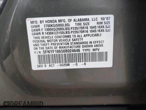 ✅ 2008 Honda Pilot EX-L • VIN: 5FNYF18658B024646 • Lot: 41844124. Wystawiony na IAAI z przebiegiem 153 390 mil. Bezpłatny archiwum sprzedaży aukcyjnych z USA i szczegółowy raport historii pojazdu na DreamBid. Zdjęcie 9.