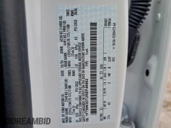 ✅ 2024 Ford F-350 XLT • VIN: 1FT8W3DT2REF49982 • Лот: 95763245. Опубликован ранее на Copart с пробегом 28 230 миль. Бесплатный доступ к архиву аукционных продаж из США и подробный отчёт об истории автомобиля на DreamBid. Изображение 12.