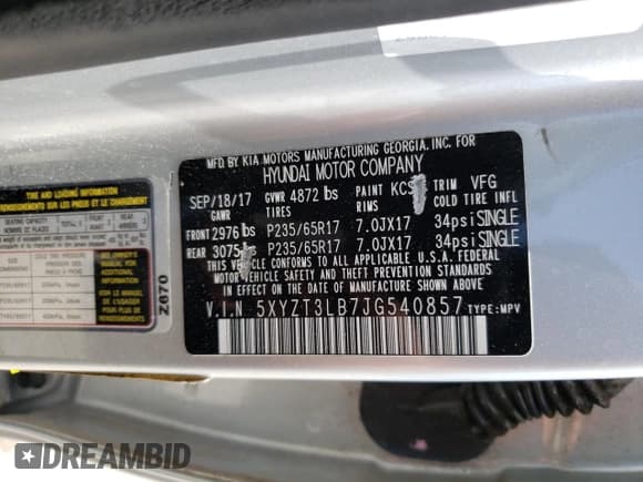 ✅ 2018 Hyundai Santa Fe 2.4L • VIN: 5XYZT3LB7JG540857 • Лот: 54319753. Опубликован ранее на Copart с пробегом 71 931 миль. Бесплатный доступ к архиву аукционных продаж из США и подробный отчёт об истории автомобиля на DreamBid. Изображение 13.