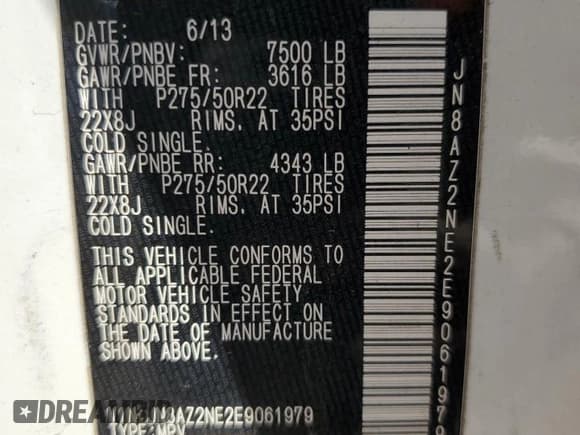 ✅ 2014 Infiniti QX80 • VIN: JN8AZ2NE2E9061979 • Лот: 92839185. Опубликован ранее на Copart с пробегом Не указан. Бесплатный доступ к архиву аукционных продаж из США и подробный отчёт об истории автомобиля на DreamBid. Изображение 13.