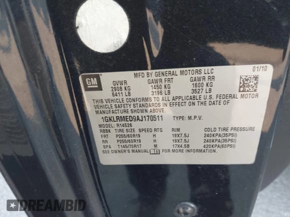 ✅ 2010 GMC Acadia SLT1 • VIN: 1GKLRMED9AJ170511 • Лот: 43629558. Опубликован ранее на IAAI с пробегом 152 407 миль. Бесплатный доступ к архиву аукционных продаж из США и подробный отчёт об истории автомобиля на DreamBid. Изображение 9.