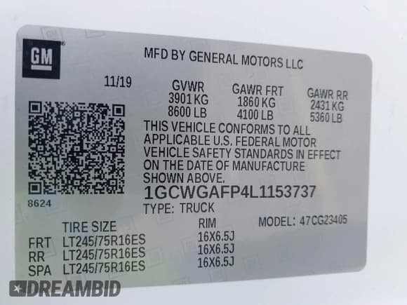 ✅ 2020 Chevrolet Express Cargo • VIN: 1GCWGAFP4L1153737 • Лот: 42272318. Опубликован ранее на IAAI с пробегом 88 332 миль. Бесплатный доступ к архиву аукционных продаж из США и подробный отчёт об истории автомобиля на DreamBid. Изображение 9.