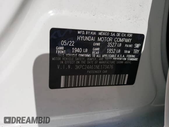 2022 Hyundai Accent SEL z VIN 3KPC24A61NE173476, wystawiony jako Copart lot #49725354 z przebiegiem 8 831 mil mil oraz . Historia ofert i sprzedaży dostępna na DreamBid. Obrazek 15.