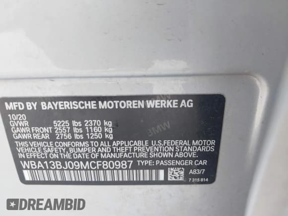 ✅ 2021 BMW 5 Series 530i xDrive • VIN: WBA13BJ09MCF80987 • Lot: 42878970. Listed on IAAI with 72,951 mi. Free auction sales archive from the USA and detailed vehicle history report at DreamBid. Image 9.