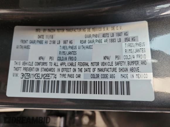 ✅ 2018 Mazda 3 Grand Touring • VIN: 3MZBN1M39JM265774 • Лот: 91309895. Опубликован ранее на Copart с пробегом 59 343 миль. Бесплатный доступ к архиву аукционных продаж из США и подробный отчёт об истории автомобиля на DreamBid. Изображение 12.